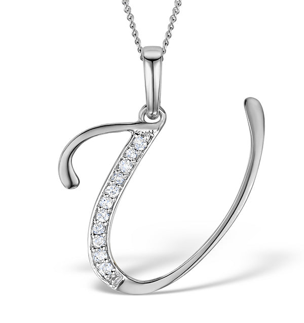 9K White Gold Diamond Initial 'U' Necklace 0.05ct